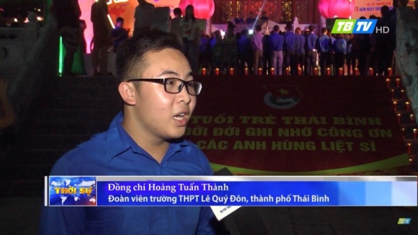 Thành thay mặt cho tuổi trẻ Thành phố Thái Bình  nói cảm nghĩ của mình trong Lễ kỷ niệm 70 năm ngày thương binh liệt sĩ của Thành phố