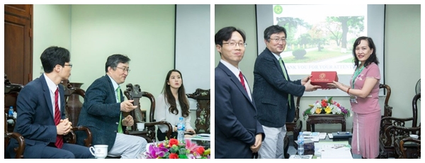 Representatives of the International Cooperation Office and Handong Global University discuss potential cooperation between two universities